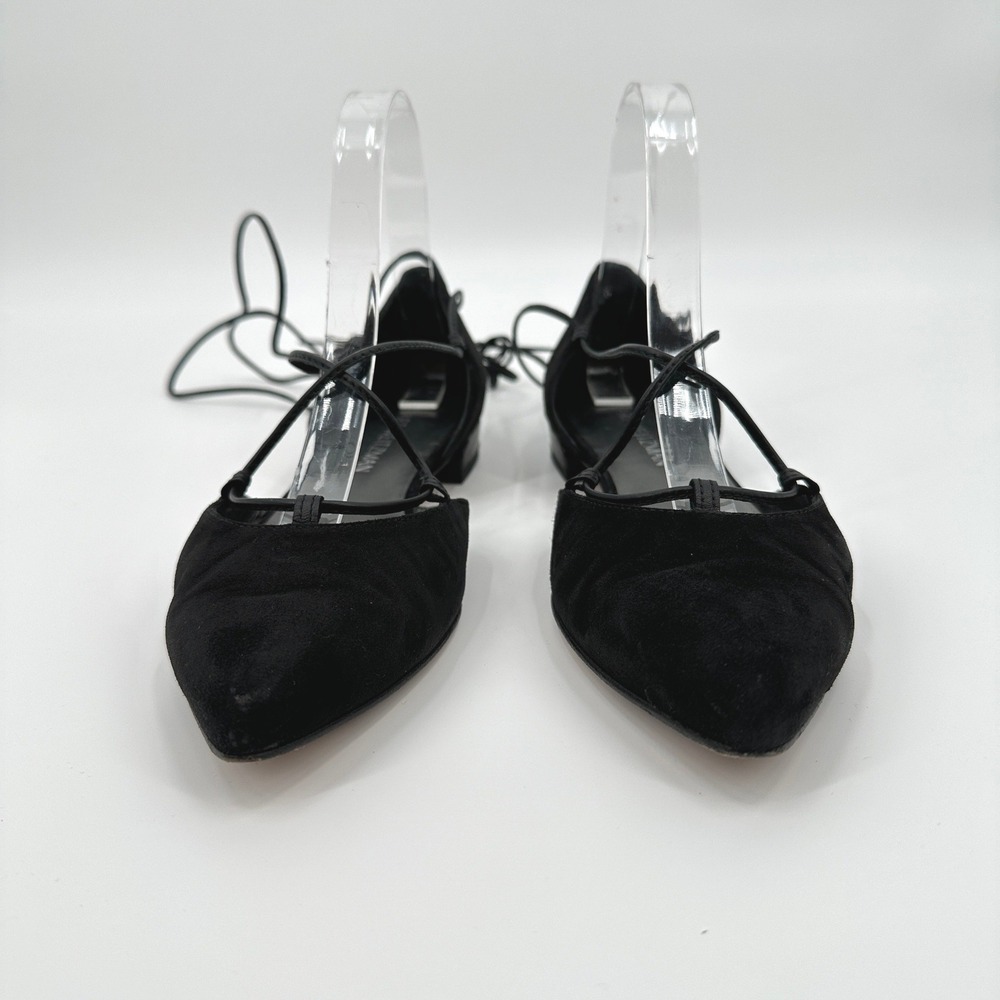 Stuart Weitzman Gilligan Black Suede LaceUp Pointed Toe D Orsay Ballet Flats 7.5 - Picture 4 of 9